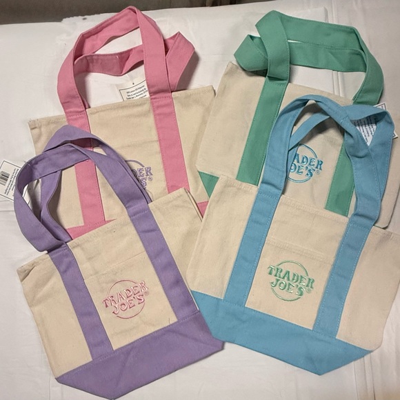 Trader Joe'S Handbags - Trader Joe’s Mini Canvas Tote Bag Pastel Pink Blue Green Purple Reusable NWT